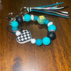 Vans inspired Beaded Keychain Bracelet - Black, White, Teal